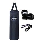 Desfabe Polydes 80x25 Cm Kolonlu Boks Kum Torbası Siyah+Boks Eldiveni+Atlama İpi