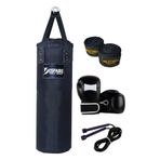 Desfabe Polydes 80x25 Cm Kolonlu Boks Kum Torbası Siyah+Boks Eldiveni+El Sargı Bandajı+Atlama İpi