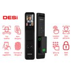 DESi QUiC Q033+ Siyah Akıllı Kilit Sanal Kapı Kolu - Yüz Tanıma - Avuç İçi Damar - Parmak İzi - Şifre - Kart - Canlı Görüşme