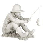 Design Toscano Fischermann bahçe heykeli, poliresin, iki renkli taş, 43 cm