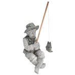 Design Toscano Frederic Avignon Boy Balıkçı Bahçe Heykeli, 38 cm, Poliresin, İki Tonlu Taş