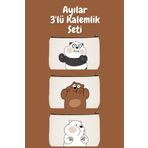 designedfy Ayılar 3'lü Makyaj Çantası Avantaj Seti, Kalemlik, Cüzdan, Bez Çanta