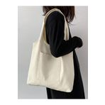 designedfy Bej Kanvas Körüklü Kumaş Cepli Şık Çanta, Kadın Kol Çantası 35x35x10cm