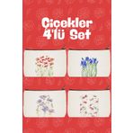 designedfy Çiçekler 2 Baskılı 4'lü Makyaj Çantası, Kalemlik, Cüzdan