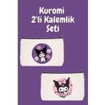 designedfy Kuromi 2'li Makyaj Çantası Avantaj Seti, Kalemlik, Cüzdan, Bez Çanta