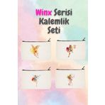 designedfy Winx Serisi Baskılı 4'lü Kalemlik Seti, Makyaj Çantası