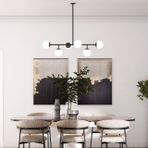 Designer Altılı Sıralı Avize, Siyah, Beyaz Camlı