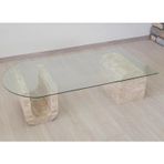 Designer Travertine Coffee Table with Glass - 100% Natural Stone - Handmade with Love - OS2