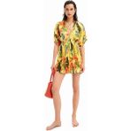 Desigual 24SWMW23 V Yaka Desenli Sarı Kısa Kadın Elbise