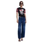 Desigual Bisiklet Yaka Baskılı Siyah T-Shirt, S, 25SWTK39, Black, Kadın