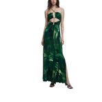 Desigual Straplez Desenli Uzun Elbise, M, 25SWVK55, Green, Kadın
