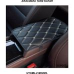 Desingonb Volkswagen Passat B7 2011-2014 Deri Oto Kolçak Kılıfı Örtüsü Capitone Süngerli Beyaz Nakışlı