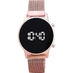 Desingshop Çelik Dijital LED Kadın Kol Saati, Rose Gold Hasır Kordon, Yeni Model, Oval Ekran