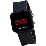Desingshop Digital LED Kare Ekranlı Unisex Kol Saati, Mat Siyah Gövde, Siyah Silikon Kordon, Dijital Saat Göstergesi