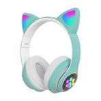 Desingshop Kedi Kulaklı RGB LED Işıklı Bluetooth Kablosuz Kulaklık, Yeşil