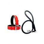 Desingshop Siyah Deri Örgü Köpek Gezdirme Kayışı 90Cm Ve Kırmızı Deri Köpek Tasması 2,5X56 Cm Toplam
