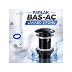 Desiphon Parlak Siyah Pop-Up Lavabo Gider Süzgeci, Pirinç Çekirdek, Bas-Aç Mekanizma, 6.5 cm, Sifon Borusu Dahil