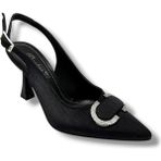 Desire Shoes Desire 452-26 Çizgili Saten Taşlı Tokalı Ince Topuk Kadın Stiletto 8,5cm - Siyah