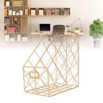Desk Magazine Tutucu, Basit Geometri Metal Uzay Tasarrufu Masa Dergisi Dosya Dosyası Klasörü için Organizatör (2 Compartments Gold)