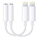 DESOFICON 2'li Paket [Apple MFi Sertifikalı] iPhone 3,5 mm Kulaklık Adaptörü, Yıldırım 3,5 mm'ye Kadar Kulaklık/Kulaklık Jakı Ses Aux Adaptörü iPhone 14 13 12 11 XS XR X 8 7 6 iPad için Donanım Kilidi, iOS 17