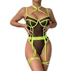 Dessous Kadın Seksi İç Çamaşırı Kadın Tulumu Çok Elastik File Kumaştan, Dar Oturur, Şeffaf, Boyundan Askılı, Kontrast Renkte, İki Parça, Seksi İç Çamaşırı (Eldiven Teslimat Kapsamında Değildir,