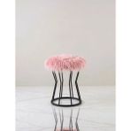 Destan Siyah Metal Pembe Peluş Puf - 40X32