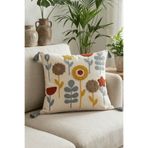 Destiva Home Buldan İşi Çiçek Desen Gri Püsküllü Punch Nakış Pamuk Kırlent Kılıfı 42x42cm