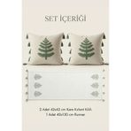 Destiva Home Punch Nakışlı Ağaç Desenli Kırlent Runner Seti 2 Kare Kırlent 1 Runner Boho Dekoratif Salon Seti