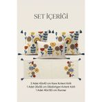 Destiva Home Punch Nakışlı Çiçek Desenli Kırlent Runner Seti 2 Kare 1 Dikdörtgen Kırlent 1 Runner Dekoratif Set