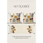 Destiva Home Punch Nakışlı Çiçek Desenli Kırlent Runner Seti 2 Kare Kırlent 1 Runner Boho Dekoratif Salon Seti