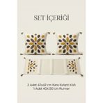 Destiva Home Punch Nakışlı Damla Desenli Kırlent Runner Seti 2 Kare Kırlent 1 Runner Boho Dekoratif Salon Seti