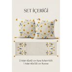 Destiva Home Punch Nakışlı Papatya Desenli Kırlent Runner Seti 2 Kare Kırlent 1 Runner Boho Dekoratif Salon Seti