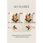Destiva Home Punch Nakışlı Yaprak Desenli Kırlent Runner Seti 2 Kare Kırlent 1 Runner Boho Dekoratif Salon Seti