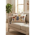 Destiva Home Renkli Çiçek Bahçesi Punch Nakışlı Dekoratif Püsküllü Kırlent Kılıfı Pamuk 35x55 cm