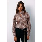 Detaylı Yaka Leopar Desenli Bluz - BEJ