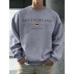 Deutschland Almanya Bayrağı Baskılı Erkek Kazak Sonbahar 0-Boyun Gevşek Açık Tee Moda Giysile - Gri - 3XL