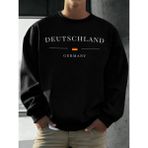 Deutschland Almanya Bayrağı Baskılı Erkek Kazak Sonbahar 0-Boyun Gevşek Açık Tee Moda Giysile - Siyah - 4XL