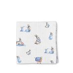 Deux Lapins %100 Pamuk Bébé Lapin Müslin Erkek Bebek Örtüsü 100x100 Cm - Mavi