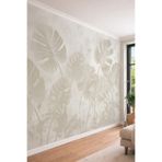 Dev Monstera Yaprak Desenli Modern Mermer Efektli Tek Parça Tekstil Duvar Kağıdı, 200 x 100