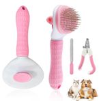 Devantia Kedi fırçası, köpek fırçası, tırnak makası, tırnak törpüsü, 3 parçalı set, köpek, kediler, kendi kendini temizleyen fırça, güvenli tırnak makası ve törpü, küçük, orta, büyük evcil hayvanlar için