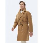 Deve Tüyü Oversize Fit Kruvaze Yaka Casual Dokuma Pardesü - 2XL