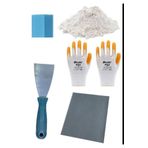 DEVECİ Duvar Tamir Seti 2kg Alçı(sıva,saten),Spatula,Zımpara ,SıvaSüngeri,Demir Eldiveni 5 Parça Set