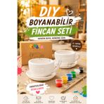 devhome 2’li Boyanabilir Fincan Seti | Taş Tozu & Alçı DIY Boyama Aktivite Seti | Dekoratif Workshop Ürünü 4 Parça - Boya ve Fırça Dahil