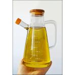 Devigo 900 ml Cam Yağlık Sütlük Sosluk Vakumlu Bambu Kapaklı Borosilikat
