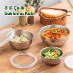 Devigo Şeffaf Sızdırmaz Kapaklı Paslanmaz Çelik Saklama Kabı Seti Gümüş 3 Adet Gümüş