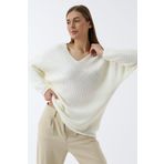 Devinka DVKA-0189 Kemik Oversize Salaş V Yaka Kadın Triko Kazak