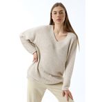 Devinka DVKA-0189 Taş Oversize Salaş V Yaka Triko Kadın Kazak