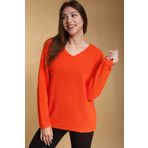 Devinka DVKA-0189 Turuncu Oversize Salaş V Yaka Triko Kadın Kazak