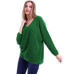 Devinka DVKA-0189 Yeşil Oversize Salaş V Yaka Triko Kadın Kazak