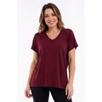 Devinka Kadın Bordo Büyük Beden V Yaka Oversize Basic T-shirt